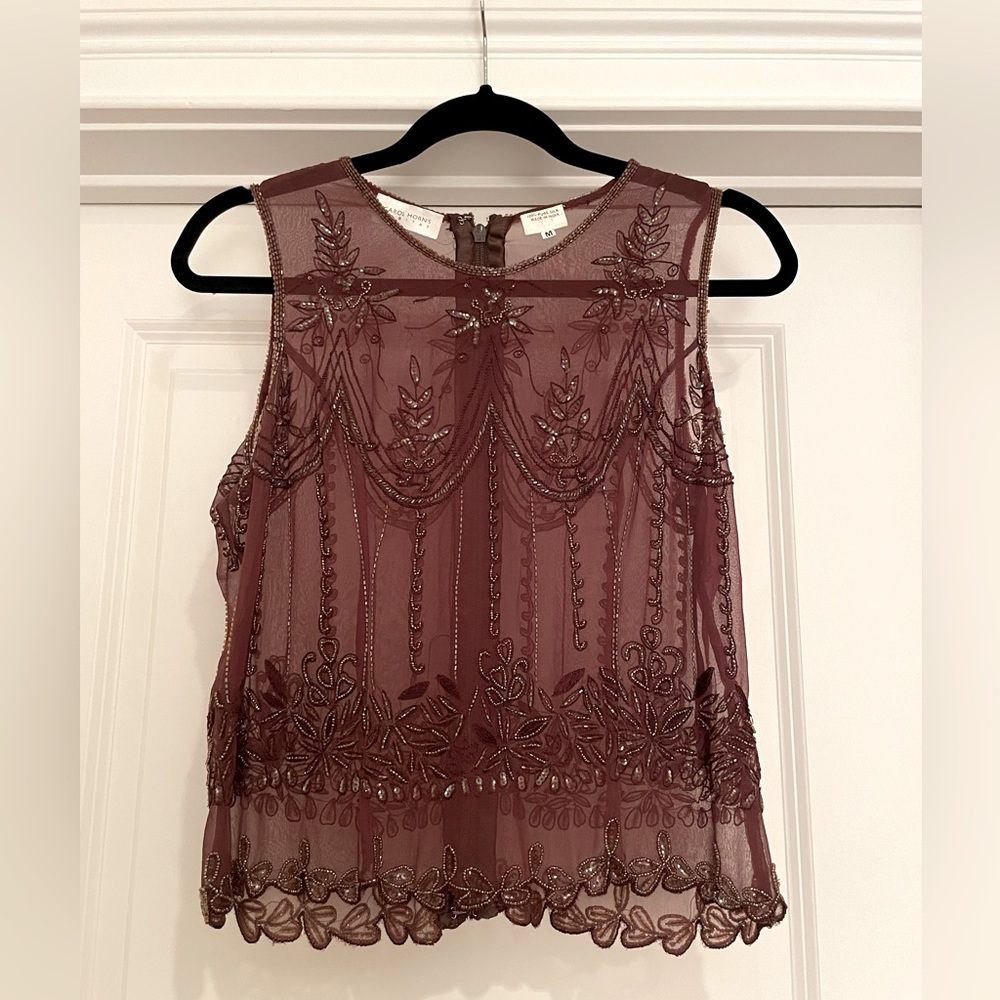 Vintage Silk Sequins Sheer Shell Tank Top.